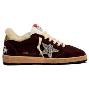 Golden Goose Ball-Star Winter Brown Shearling With Silver Glitter Star
