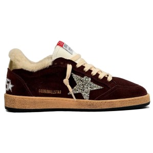 Golden Goose Ball-Star Winter Brown Shearling With Silver Glitter Star
